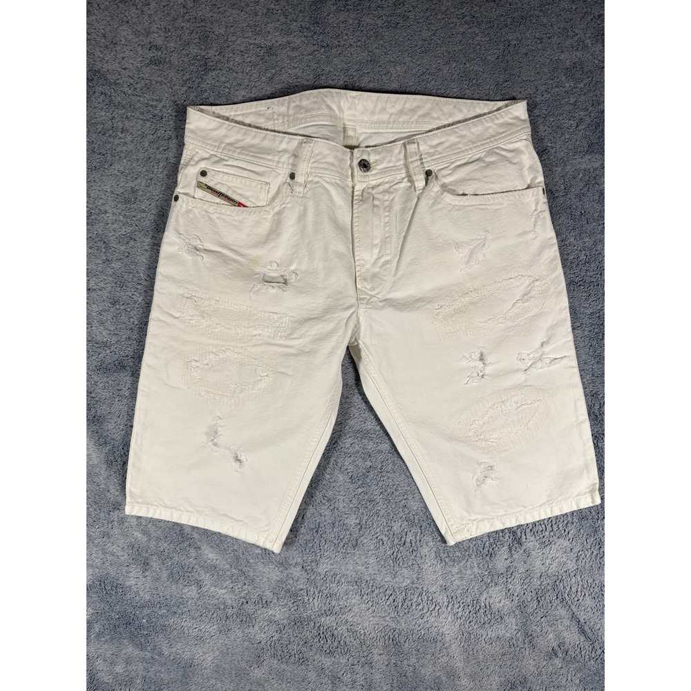 Diesel Industry White Distressed Denim Shorts Mens 34 Rugged Repaired Cotton